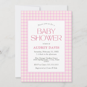Invitación Chica clásico rosado de Gingham Baby Shower