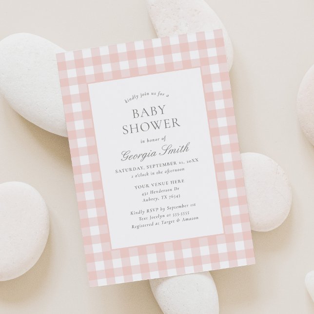 Invitación Chica clásico rosado de Gingham Baby Shower (Subido por el creador)
