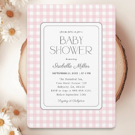 Invitación Chica clásico rosado de Gingham Baby Shower