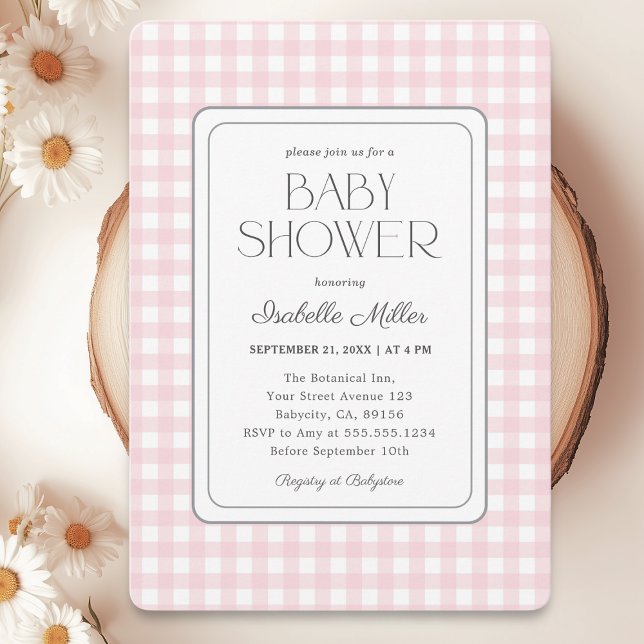 Invitación Chica clásico rosado de Gingham Baby Shower (Subido por el creador)