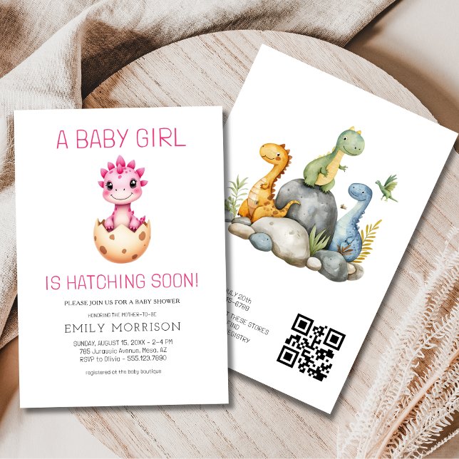 Invitación Chica Código QR Dinosaurio a punto de eclosionar B (Subido por el creador)