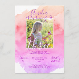 Invitación Chica color de agua rosa morado 3 Fiesta DE CUMPLE