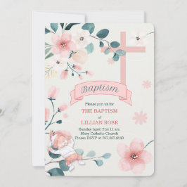 Invitación Chica Coloración de flores Baptismo cristiano