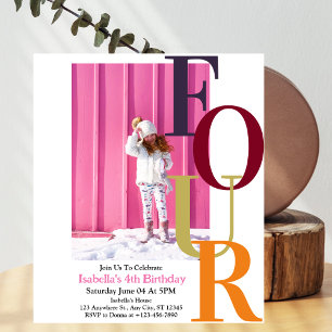 Invitación Chica Colorida de Moda Cumple Cuatro Años Foto 