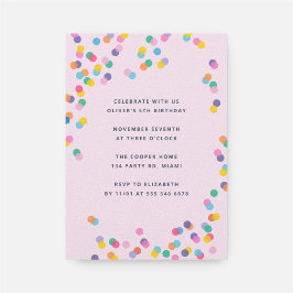 Invitación Chica colorido Confetti Nacimiento Rosado