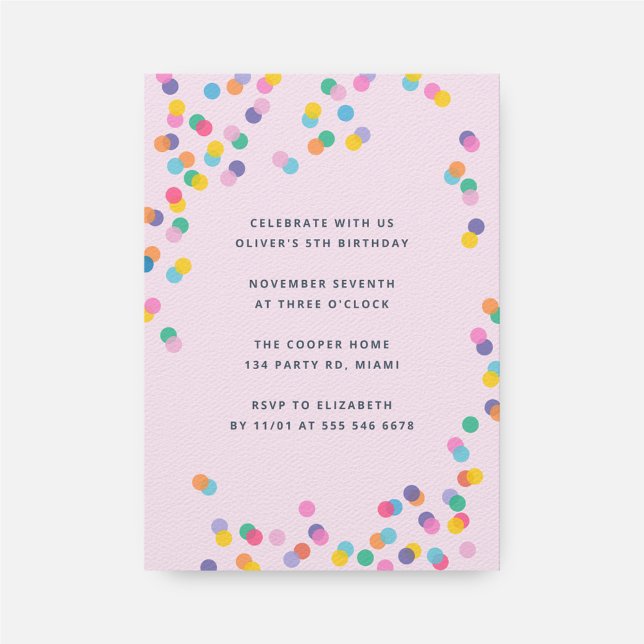 Invitación Chica colorido Confetti Nacimiento Rosado (Subido por el creador)