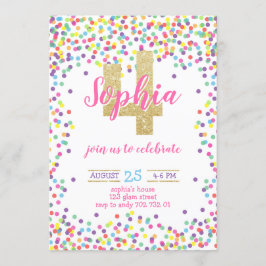 Invitación Chica colorido Purpurina de oro Confetti cuarto cu