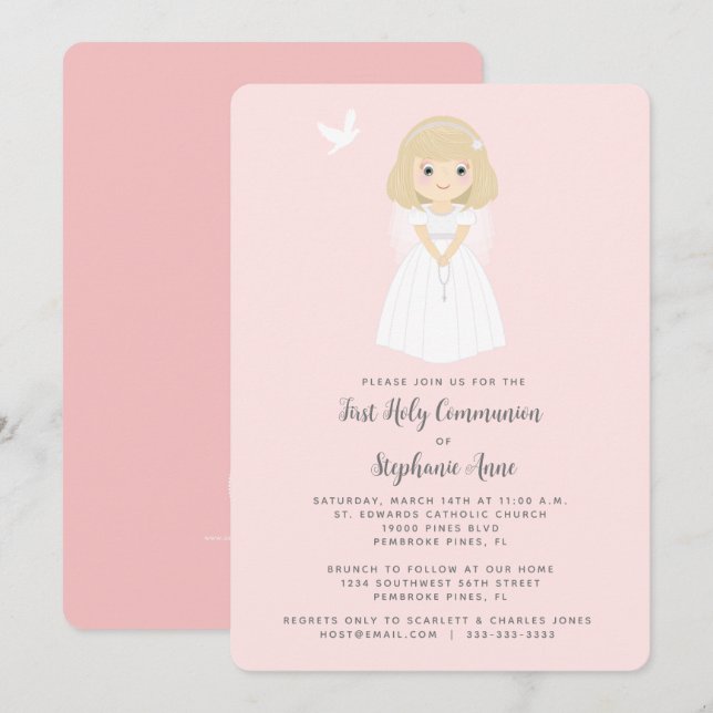 Invitación Chica Communion Dove Blonde (Anverso / Reverso)
