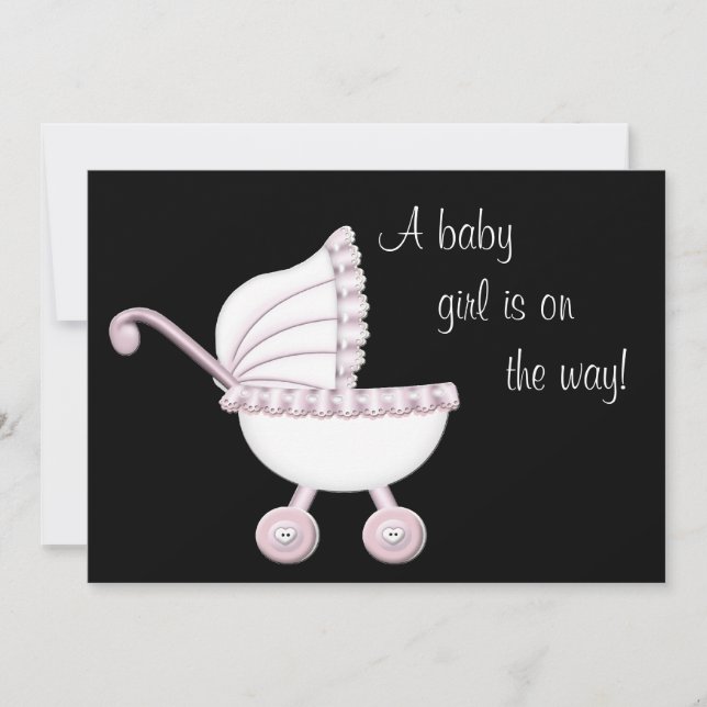 Invitación Chica con Cochecito Rosa Baby Shower (Anverso)