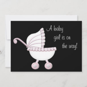 Invitación Chica con Cochecito Rosa Baby Shower