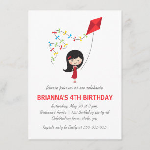 Invitación Chica con fiesta de cumpleaños de cometas