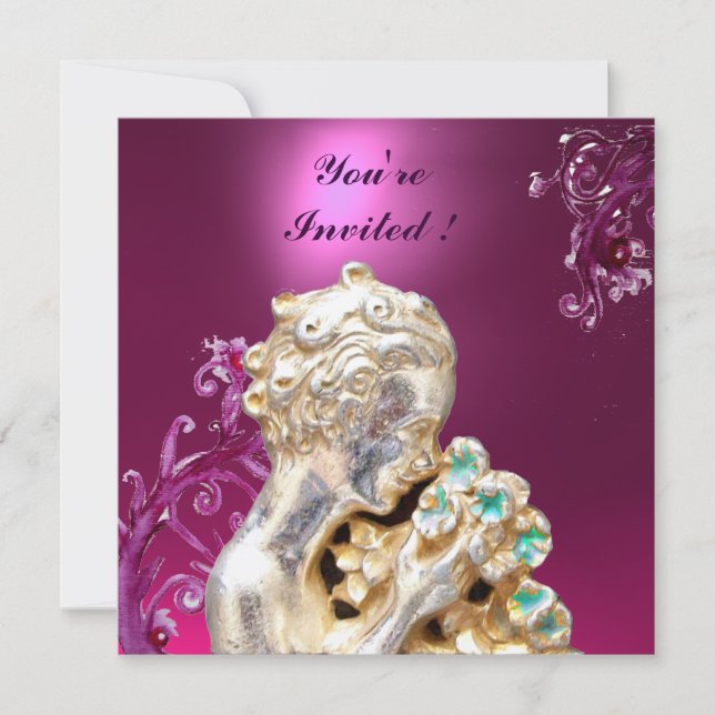 Invitación CHICA CON FLORES, Ametismo Púrpura Rosa (Anverso)