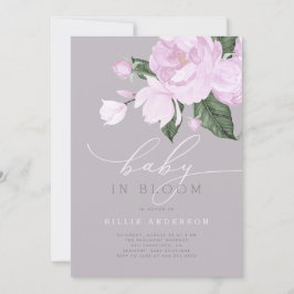 Invitación Chica con flores grises de lavanda en ducha de flo