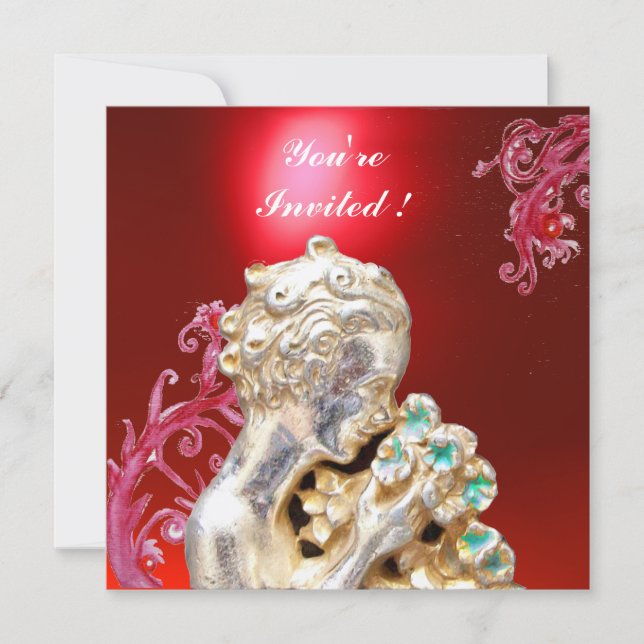 Invitación CHICA CON FLORES, Rubí Rojo (Anverso)