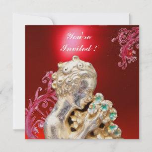 Invitación CHICA CON FLORES, Ruby Rojo