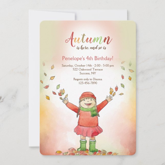 Invitación Chica con hojas de otoño (Anverso)