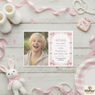 Invitación Chica con lazo rosa Baby Shower – Foto divertida y