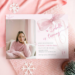 Invitación Chica con lazo rosa de invierno de moda Foto cumpl