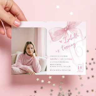 Invitación Chica con lazo rosa de invierno Foto Fiesta de cum