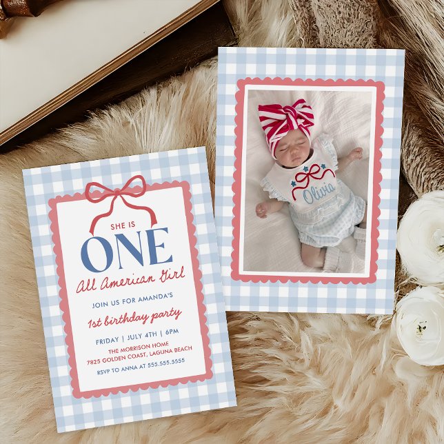 Invitación Chica con lazo totalmente americana cumpleaños fot (Subido por el creador)