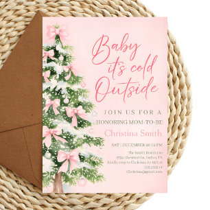 Invitación Chica con lazo único para baby shower de invierno