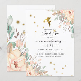 Invitación Chica con temática rosada y dorada Sip y See