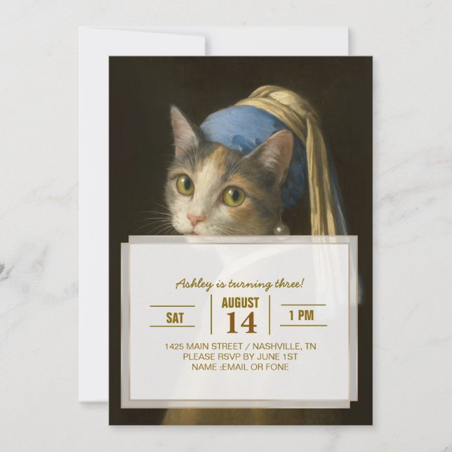 Invitación Chica con un gato pendiente de perla               (Anverso)