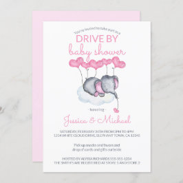 Invitación Chica conducido por Baby Shower Pink Elephant en l