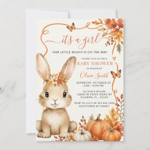 Invitación Chica conejito lindo de calabaza de otoño Baby Sho
