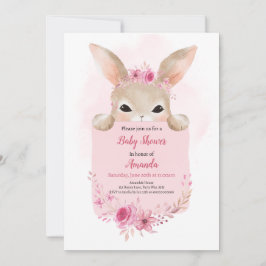 Invitación Chica Conejo Baby Shower Pink Boho Rabbit Floral