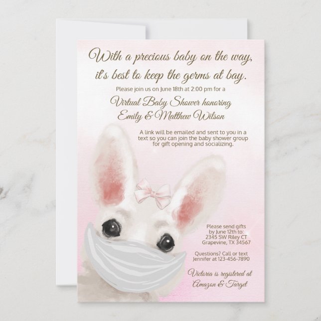 Invitación Chica Conejo Máscara de Conejo Drive By Cumpleaños (Anverso)