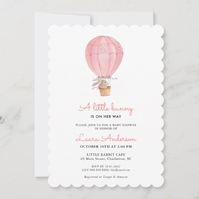 Invitación Chica conejo rosa y blanco Ducha bebé (Anverso)