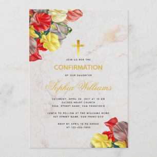 Invitación Chica Confirmación Floral Marble Sweet Peas Script