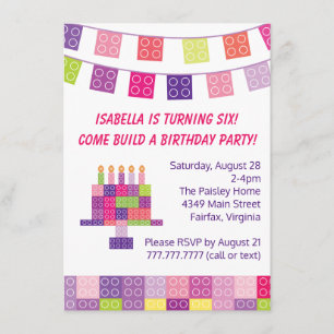 Invitación Chica Construyendo Ladrillos Bloquea Fiesta de Cum