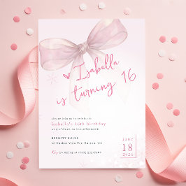 Invitación Chica Copo de Nieve de Invierno con Lazo Rosa Cump