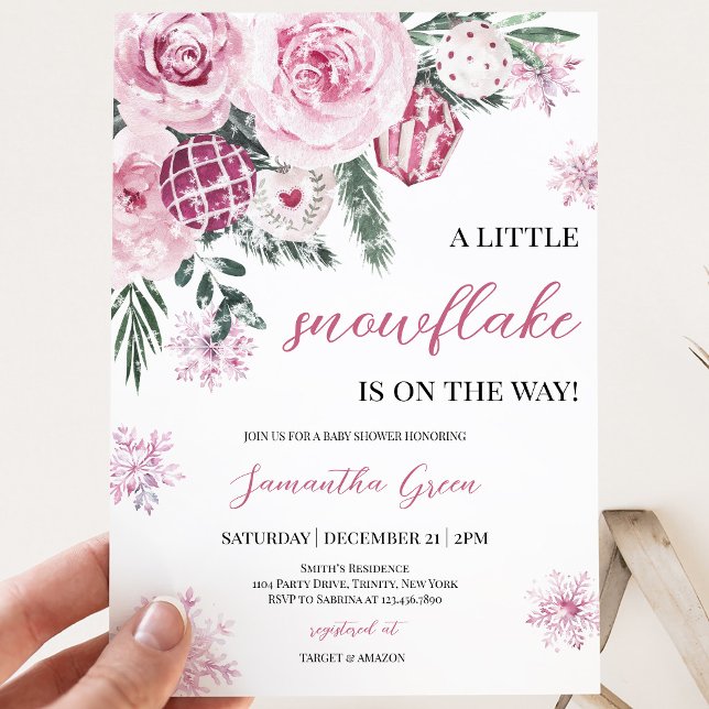 Invitación Chica Copo de Nieve Rosa Baby Shower (Subido por el creador)