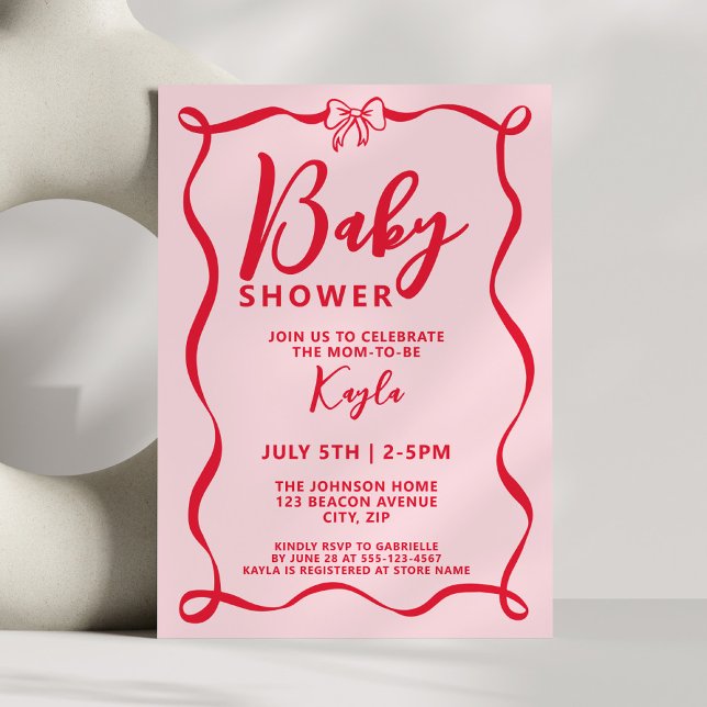 Invitación Chica Coqueta Arco Rojo Fiesta de Bebé (Subido por el creador)