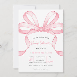 Invitación Chica Coqueta con Lazo Rosa Fiesta de Bebé