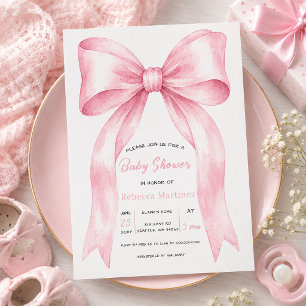 Invitación Chica Coqueta con Lazo Rosa Fiesta de Bebé