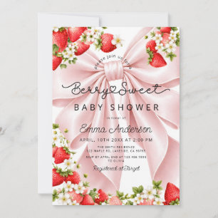 Invitación Chica Coqueta Fresa Dulce Fiesta de Bebé Fresa