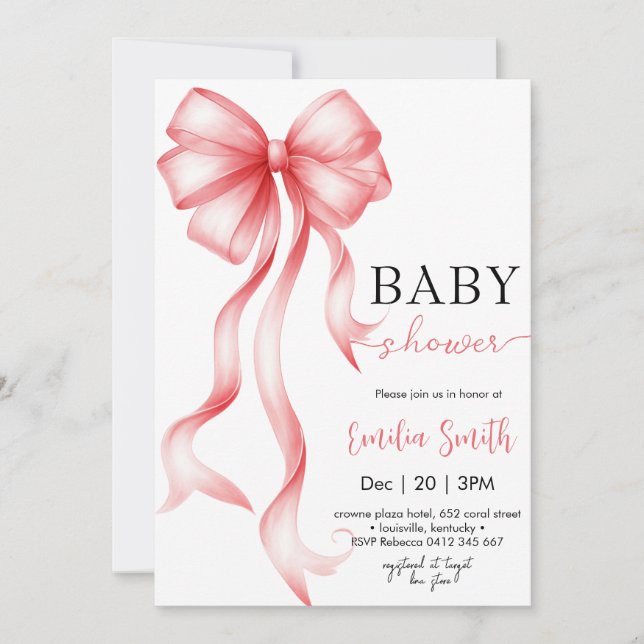 Invitación Chica Coquette Bow Baby Ducha (Anverso)