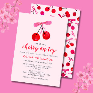 Invitación Chica Coquette Cereza en la Parte Superior de la D