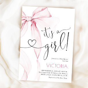 Invitación Chica Coquette de lazo rosa Baby Shower