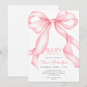 Invitación Chica Coquette Pink Bow Ribbon Elegant Baby Shower