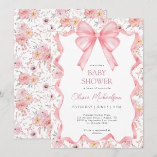 Invitación Chica Coquette Pink Floral Ribbon Baby Shower