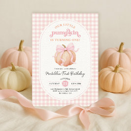 Invitación Chica Coquette Pumpkin Pink Bow Primer Fiesta de c