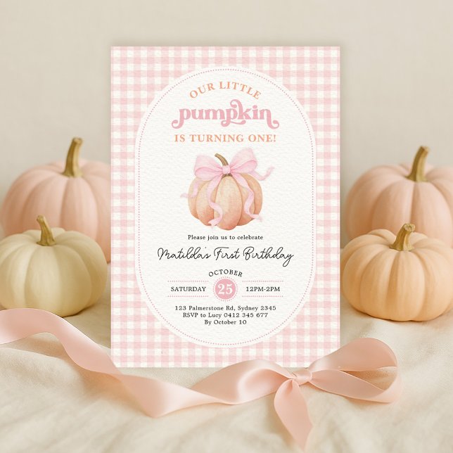 Invitación Chica Coquette Pumpkin Pink Bow Primer Fiesta de c (Subido por el creador)