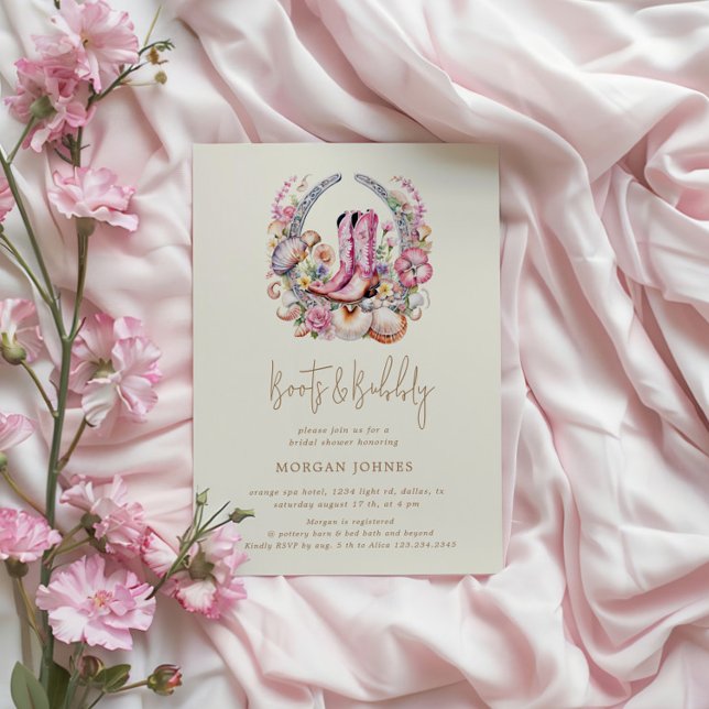 Invitación Chica Costera Rosa Boots Boots Bridal Shower (Subido por el creador)