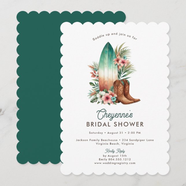 Invitación Chica costera Rustic Western Bridal Shower (Anverso / Reverso)