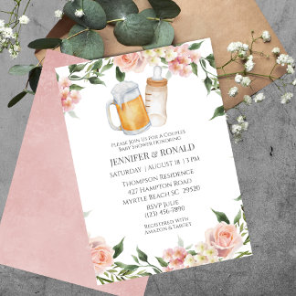 Invitación Chica Couples Co Ed Pink Floral Baby Shower
